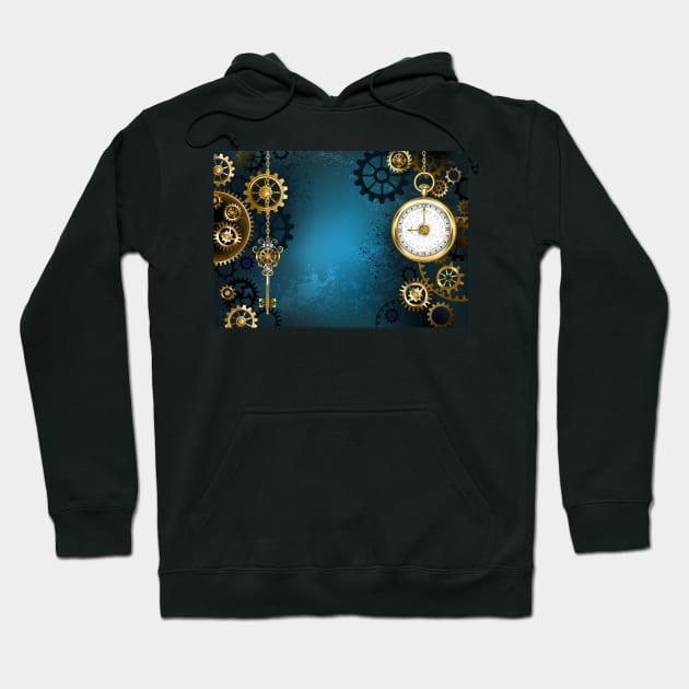 Turquoise Background with Gears ( Steampunk ) Hoodie by Blackmoon9